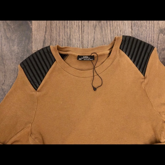 Zara Ribbed Top w/ Vegan Leather Shoulders - Picture 8 of 11